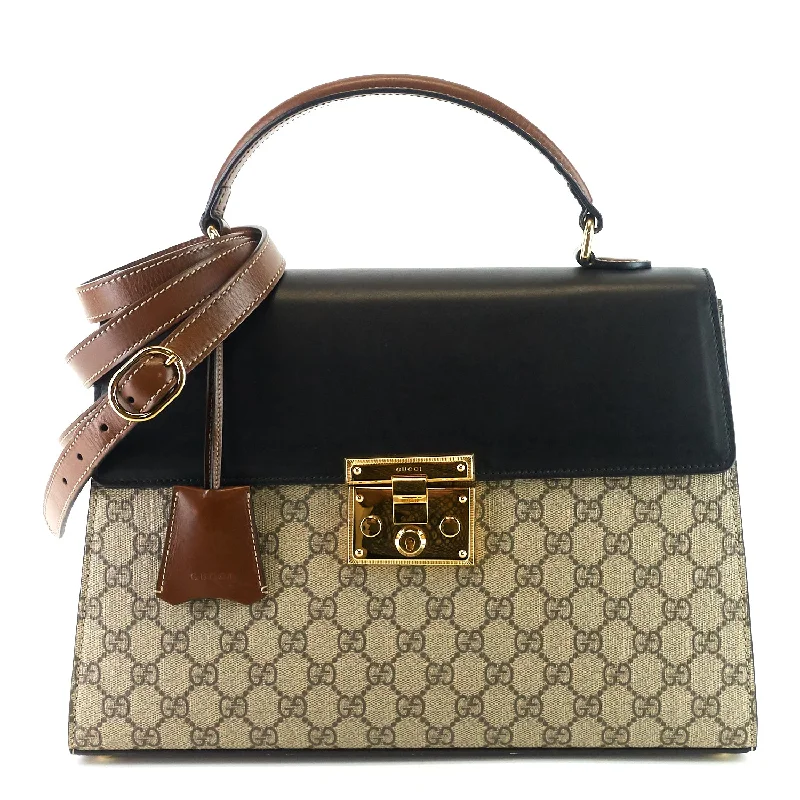 Small - sized Women Gucci shoulder bags for evening outingsPadlock Supreme Monogram Canvas Top Handle Medium Bag