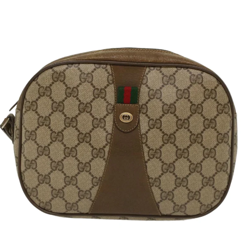 Gucci tote bags for women with a water - resistant coatingGUCCI GG Canvas Web Sherry Line Clutch Bag PVC Leather Beige Red  ep1269