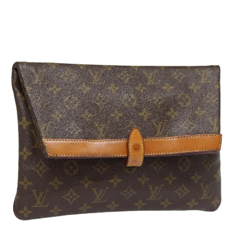 Louis Vuitton handbags with a back - zip pocket for storing valuablesLOUIS VUITTON Monogram Pochette Priant Clutch Bag M51805 LV Auth 87918