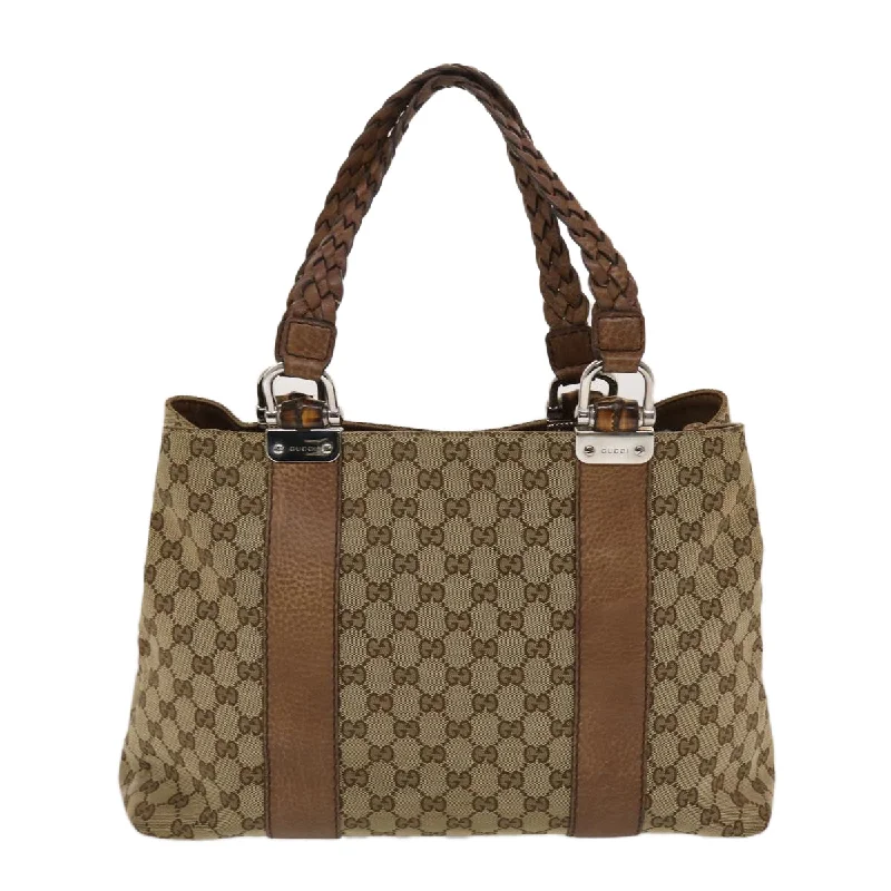 Small - sized Women Gucci shoulder bags for evening outingsGUCCI GG Canvas Bamboo Tote Bag Beige Brown  49058