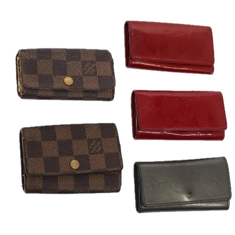 Louis Vuitton bags with a zippered interior pocket for better organizationLOUIS VUITTON Damier Ebene Vernis Key Case 5Set Gray Pomme D'amour LV Auth 85754