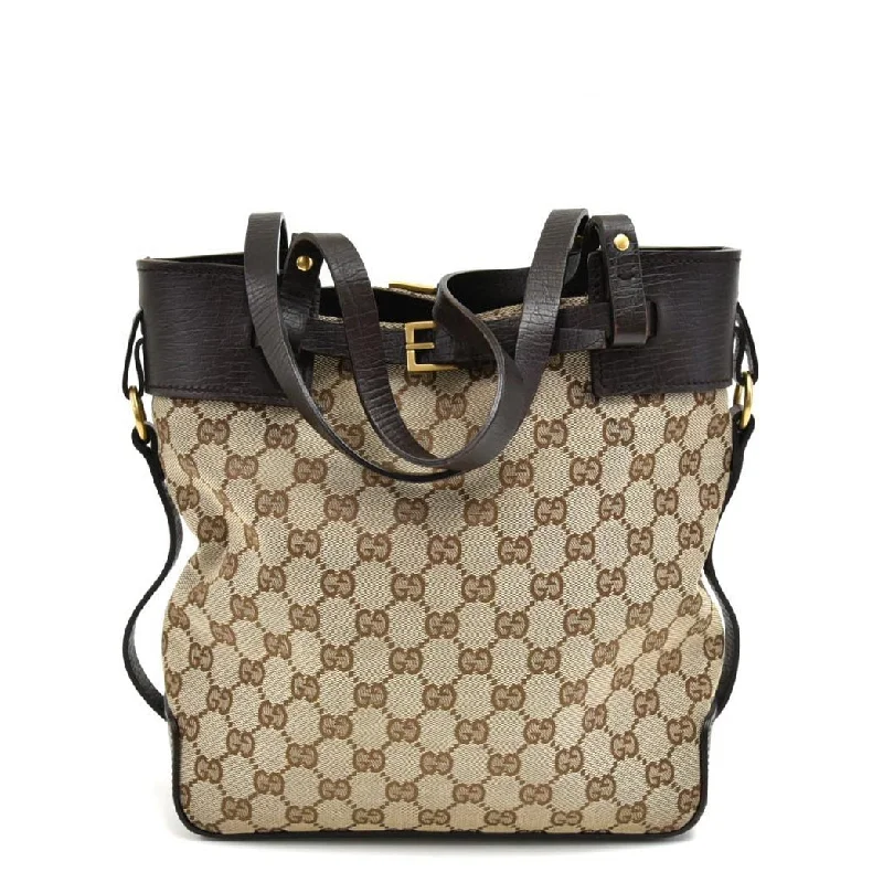 Women Gucci bags with a detachable mirror insideMonogram Canvas Ornamental Buckle Tote Bag