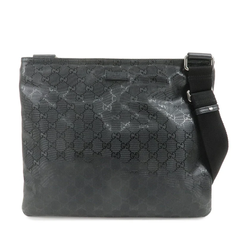 Women Gucci bags with a front - flap pocket for quick - access itemsGUCCI GG Imprime PVC Leather Shoulder Bag Black 201446