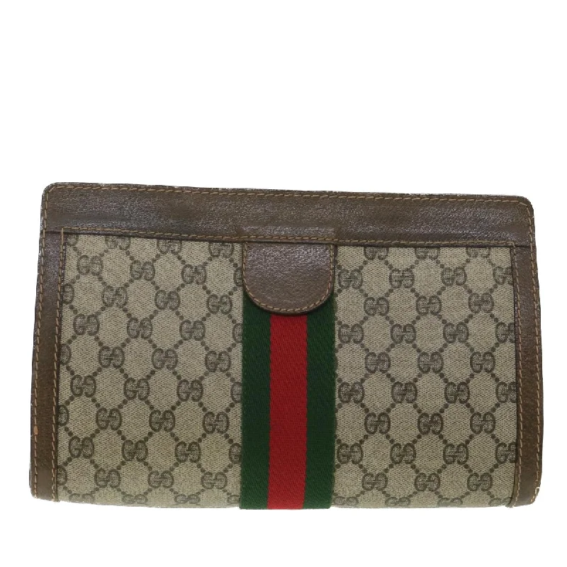 Gucci backpacks for women with a multi - pocket designGUCCI GG Canvas Web Sherry Line Clutch Bag Beige Red Green 010.378  36471