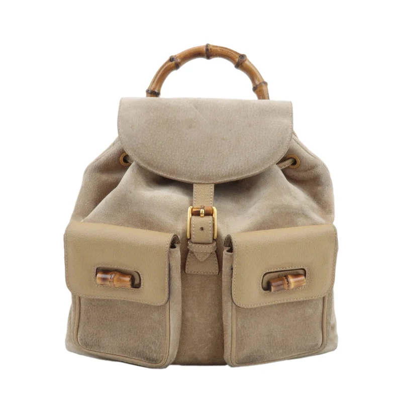 Medium - sized Women Gucci handbags for everyday useGUCCI Bamboo Suede Leather Back Pack Beige 003.1998.0016