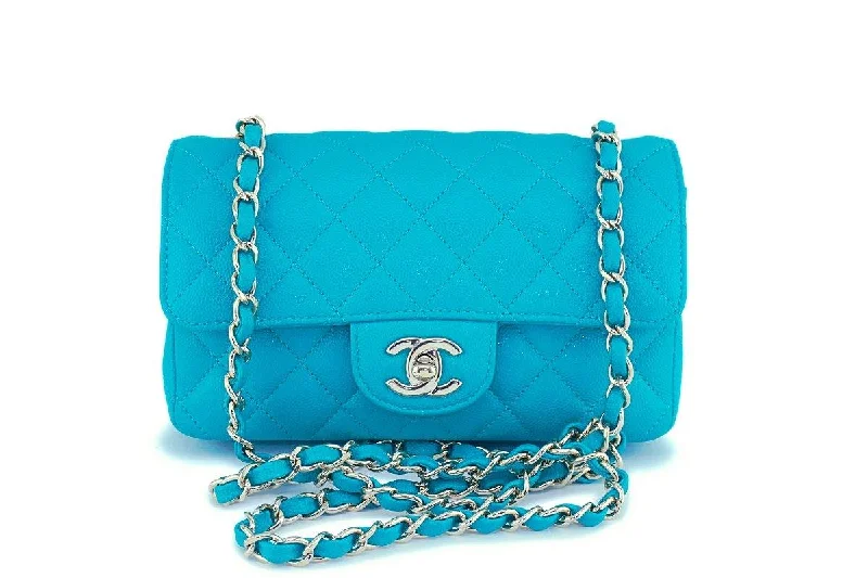 Chanel bags with exclusive seasonal designs and materials17C Chanel Turquoise Green-Blue Caviar Rectangular Mini Classic Flap Bag GHW