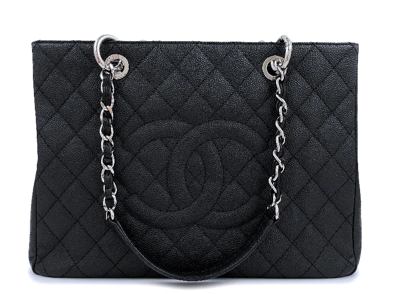 Chanel bags with adjustable chain strapsChanel Black Caviar Grand Shopper Tote GST Bag SHW