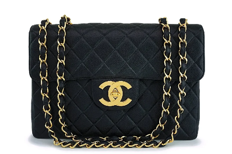 Chanel Chain Strap Handbag for Everyday UsePristine Chanel 1997 Vintage Black Caviar Jumbo Classic Flap Bag 24k GHW