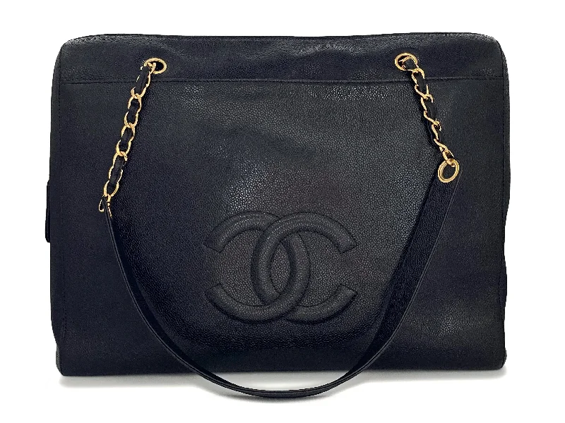 Chanel bags with iconic stitching detailsChanel Vintage Black Caviar Weekender Large Zipped Shopper Tote Bag 24k GHW