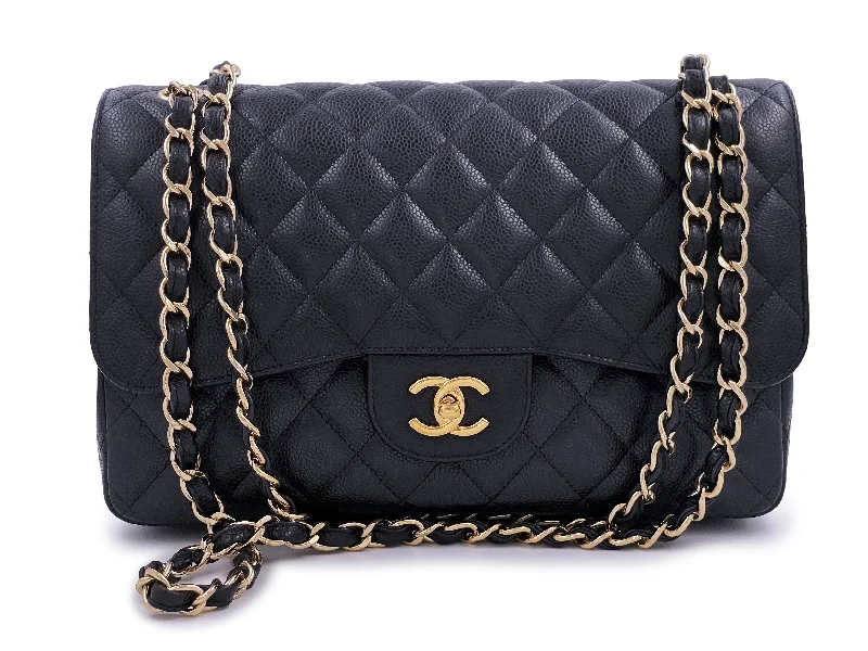 Chanel Handbag with Adjustable Strap for ComfortChanel Black Caviar Jumbo Classic Double Flap Bag GHW