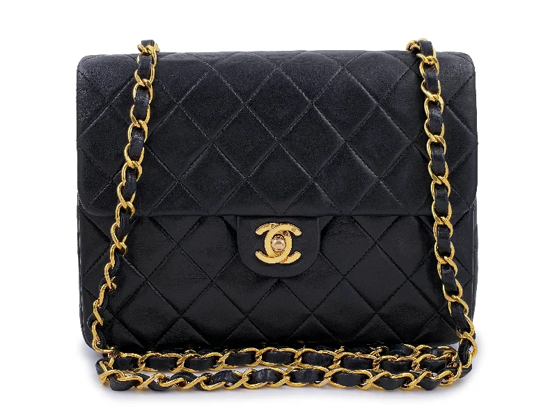 Chanel Designer Handbag with Unique DesignChanel 1991 Vintage Black 20cm Square Mini Flap Bag 24k GHW