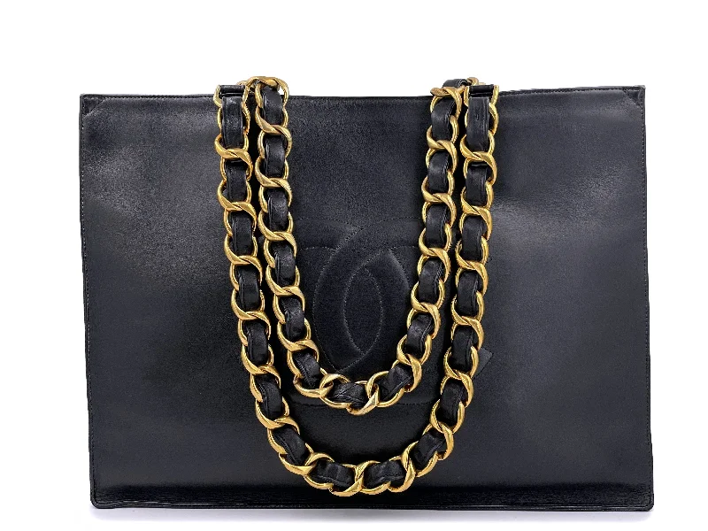 Chanel bags for women with minimalist styleChanel 1995 Vintage Black Chunky Chain Shopper Tote Bag Calfskin