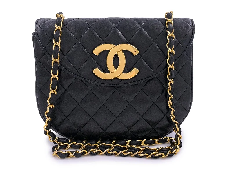 Chanel bags with modern touchesChanel Vintage 80s Black Round Half Moon Mini Flap Bag 24k GHW Lambskin