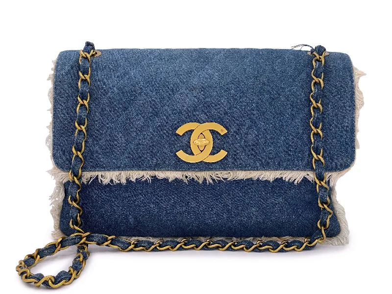 Chanel bags for women who appreciate fine craftsmanshipRare Chanel 1994 Blue Denim Vintage Maxi Classic Crossbody Flap Bag 24k GHW