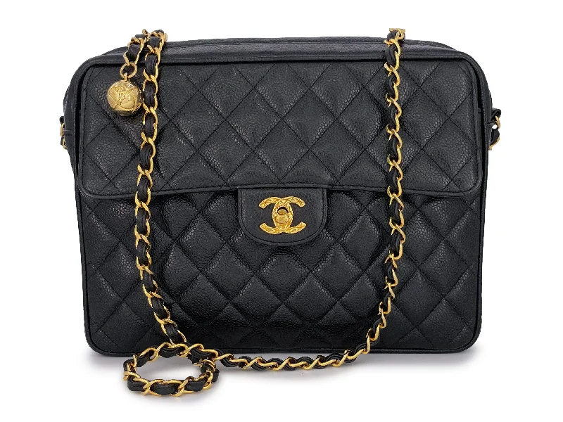 Chanel bags with iconic stitching detailsChanel Vintage Black Caviar Flap Camera Case Bag 24k GHW