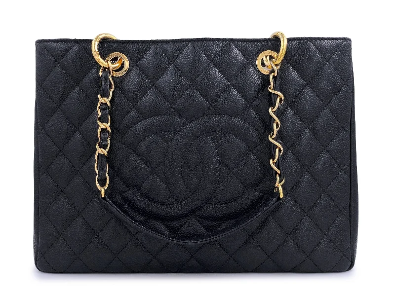 Chanel bags with iconic stitching detailsChanel 2014 Black Caviar Grand Shopper Tote GST Bag GHW