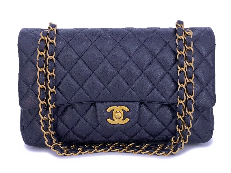 Chanel Handbag with Adjustable Strap for ComfortChanel 16C Navy Blue Caviar Medium Classic Double Flap Bag GHW