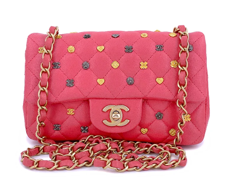 Chanel bags for women with a taste for high fashionChanel Dark Pink Lucky Charms Rectangular Mini Flap Bag GHW