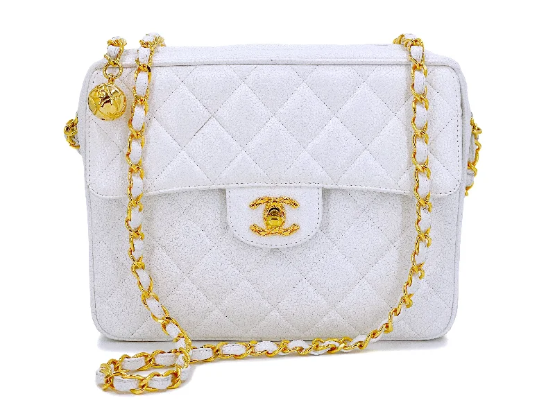 Chanel bags with iconic gold chainsChanel 1994 Vintage White Caviar Flap Camera Case Bag 24k GHW