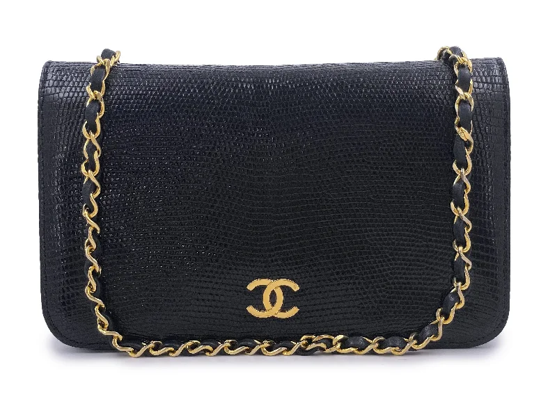 Chanel bags for women with minimalist stylePristine Chanel 1989 Vintage Black Lizard Full Flap Bag 24k GHW