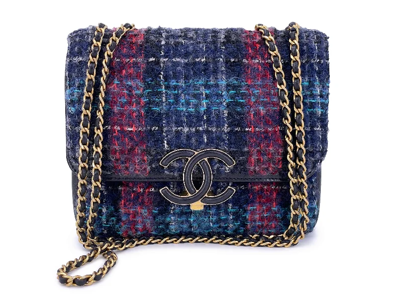 Chanel bags for the minimalist fashionChanel Purple Tweed Tall Mini Crossbody Two Flap Bag GHW