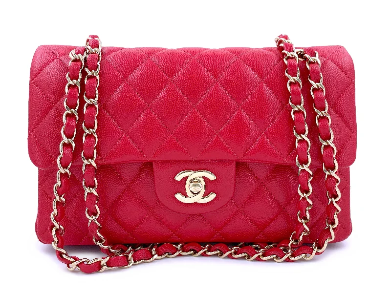 Chanel bags for women with a taste for high fashionPristine Chanel 19B Red Caviar Small Classic Double Flap Bag GHW