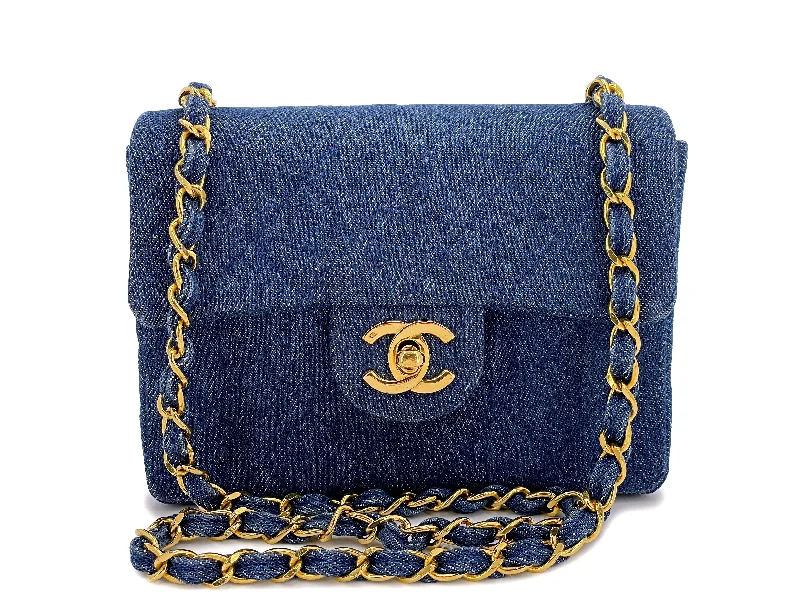 Chanel Luxury Handbag for High - End EventsChanel 1990 Vintage Dark Blue Denim Square Mini Flap Bag 24k GHW