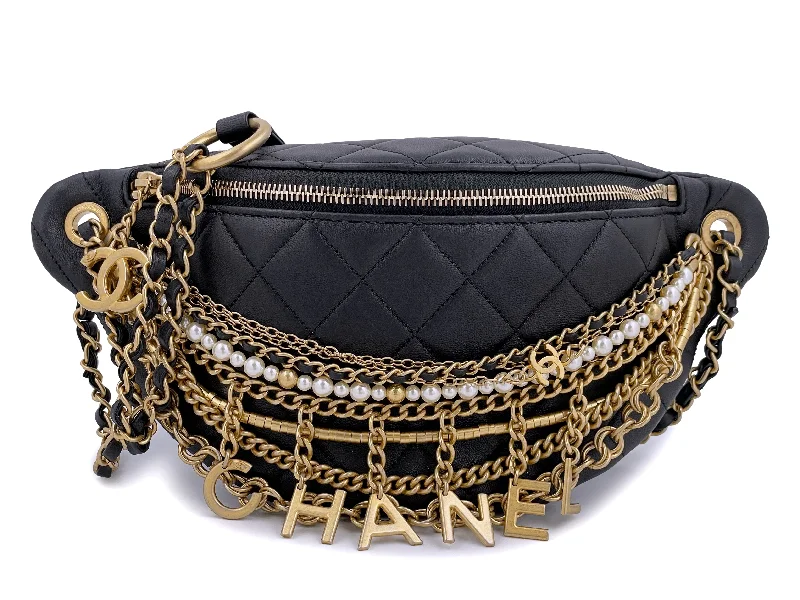 Chanel Colorful Handbag for Spring OutfitsChanel 19A Black All About Chains Pearl Fanny Pack Bag GHW