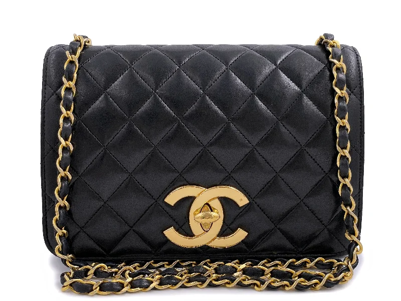 Chanel Lightweight Handbag for Daily ErrandsRare Chanel 1987 Vintage Black Oversized CC Small Full Flap Bag 24k GHW