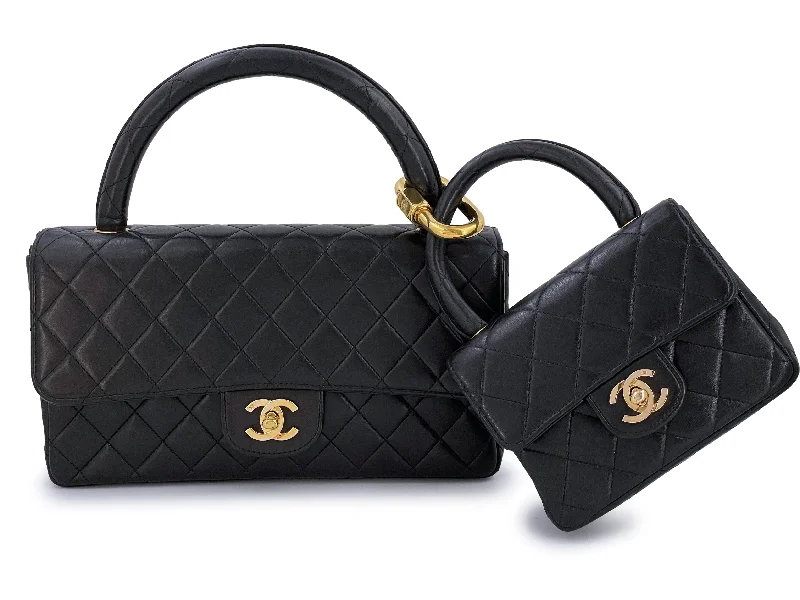 Chanel All - Match Handbag for Versatile StylingChanel 1994 Vintage Parent Child Kelly Flap Set Black 24k GHW