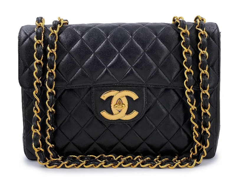 Chanel Designer Handbag with Unique DesignChanel 1997 Vintage Black Jumbo Classic Flap Bag 24k GHW Lambskin