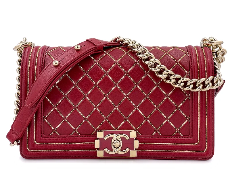 Chanel bags for those who value investment piecesChanel Red Micro Chain Quilted Medium Boy Bag GHW