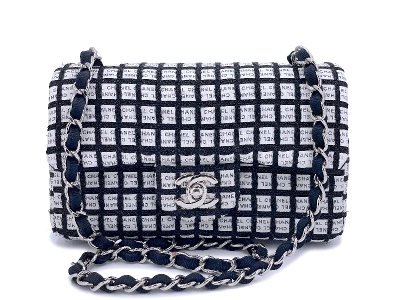 Chanel Luxury Handbag for High - End EventsChanel 2014 Logo Mania Black White Rectangular Mini Flap Bag SHW