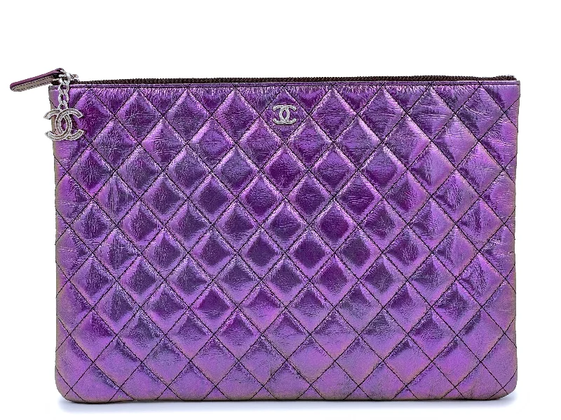 Chanel bags with chain and leather strap combinations19S Chanel Purple Violet O Case Clutch Bag SHW