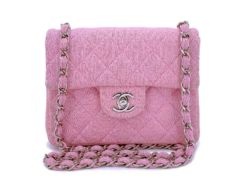 Chanel bags available at online luxury retaileChanel Sakura Pink Jersey Classic Square Mini Flap Bag SHW