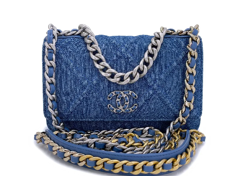 Chanel bags for women with minimalist styleChanel 19 Denim Wallet on Chain WOC Flap Shoulder Bag