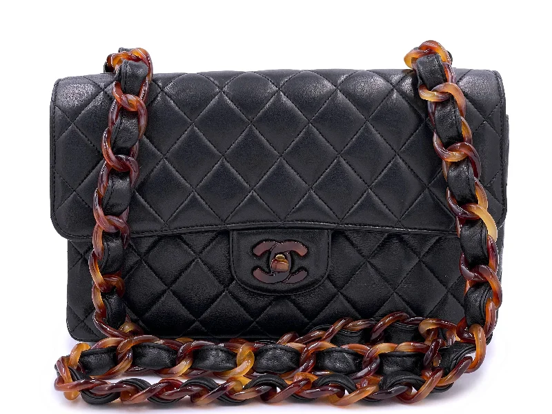 Chanel Luxury Handbag for High - End EventsChanel 1994 Vintage Black Tortoise Resin Medium Classic Flap Bag Lambskin