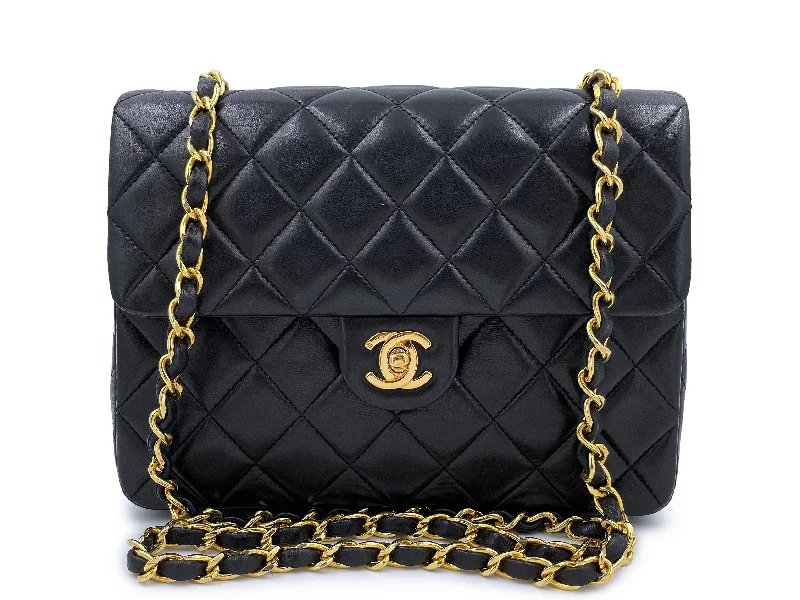 Chanel bags as wedding day accessoriesPristine Chanel 1990 Vintage Black 20cm Mini Square Quilted Flap Bag 24k GHW Lambskin