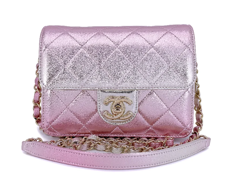 Chanel bags with adjustable chain strapsChanel Metallic Mermaid Ombre Pink Mini Flap Bag GHW