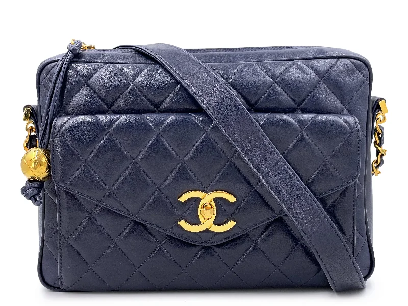 Chanel Handbag with Adjustable Strap for ComfortRare Chanel 1994 Vintage Navy Blue Flap Pocket Camera Case Bag 24k GHW