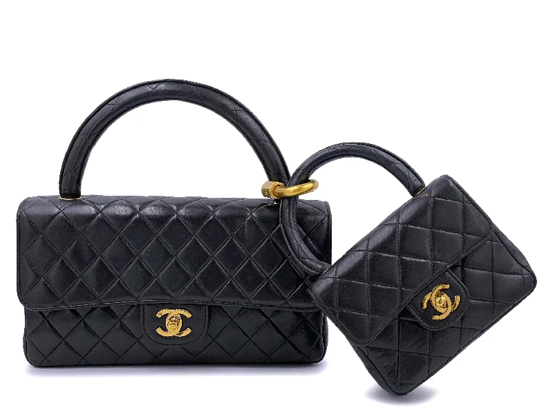 Chanel bags for the minimalist fashionChanel 1994 Vintage Parent Child Bag Kelly Flap Set Black 24k GHW