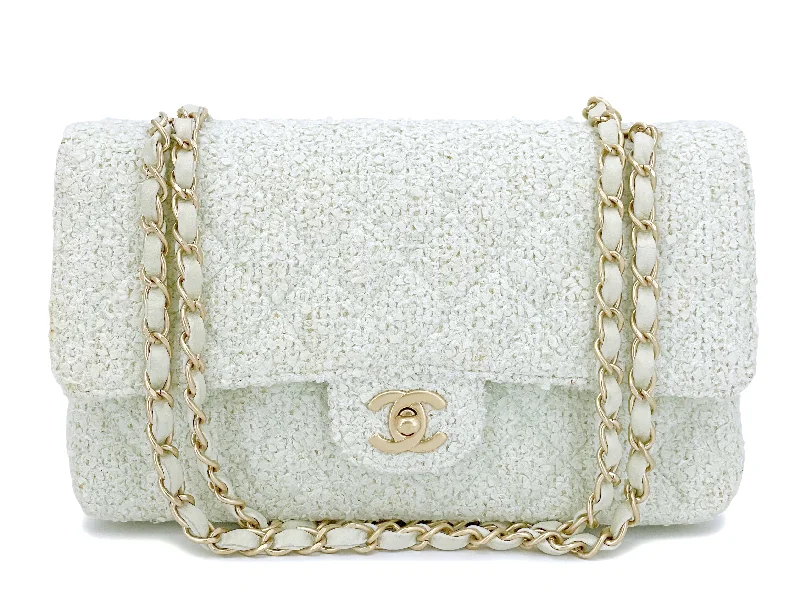 Chanel bags for those who value investment piecesChanel 2004 Vintage Pale Green Boucle Tweed Medium Classic Double Flap Bag GHW