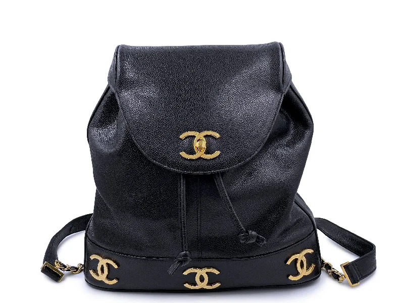 Chanel Small Crossbody Bag for TravelChanel 1994 Vintage Black Caviar Classic Gold CC Backpack Bag 24k GHW