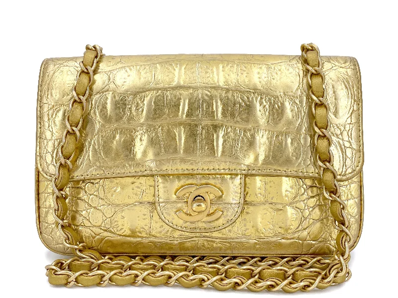 Chanel bags for women who appreciate fine craftsmanshipChanel 19A Egyptian Gold Crocodile Print Rectangular Mini Flap Bag GHW