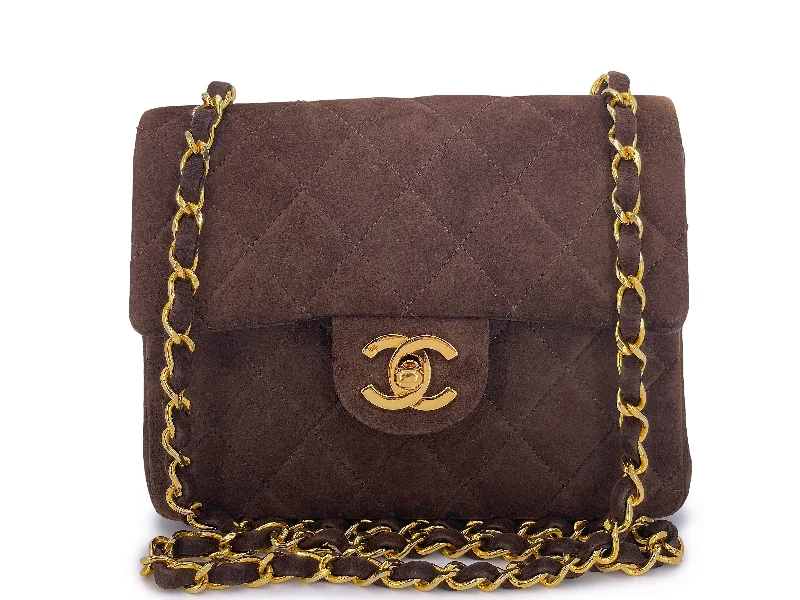 Chanel bags with classic and elegant designsChanel 1989 Vintage Chocolate Brown Suede Square Mini Flap Bag 24k GHW