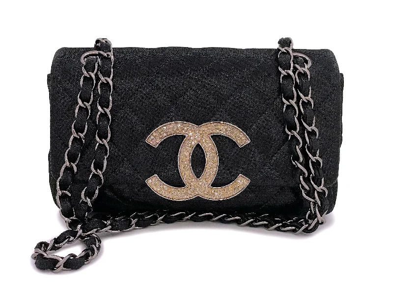 Chanel Designer Handbag with Unique DesignChanel 11A Black Champagne Strass Crystals Rectangular Mini Flap Bag RHW