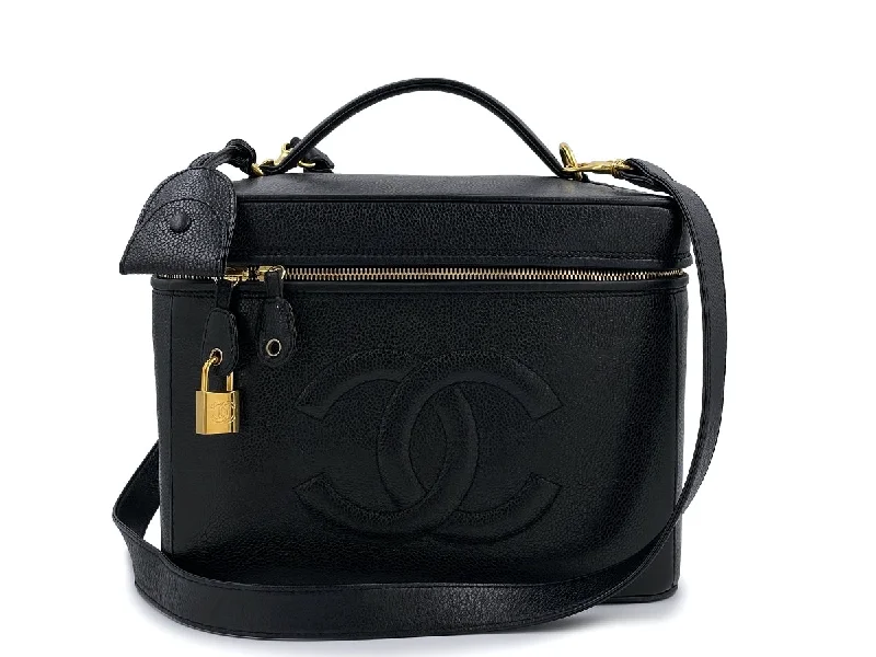 Chanel Colorful Handbag for Spring OutfitsChanel 1997 Vintage Black Caviar Large Vanity Trunk Bag with lock and strap