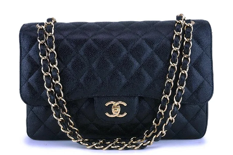 Chanel Handbag with Adjustable Strap for ComfortChanel Black Caviar Jumbo Classic Double Flap Bag GHW