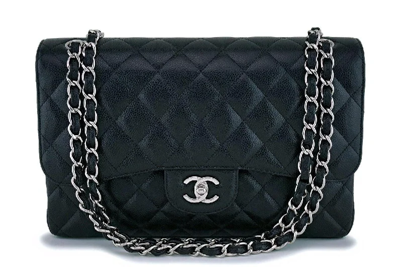 Chanel bags available in bold colors and patternsChanel Black Caviar Jumbo Classic Double Flap Bag SHW