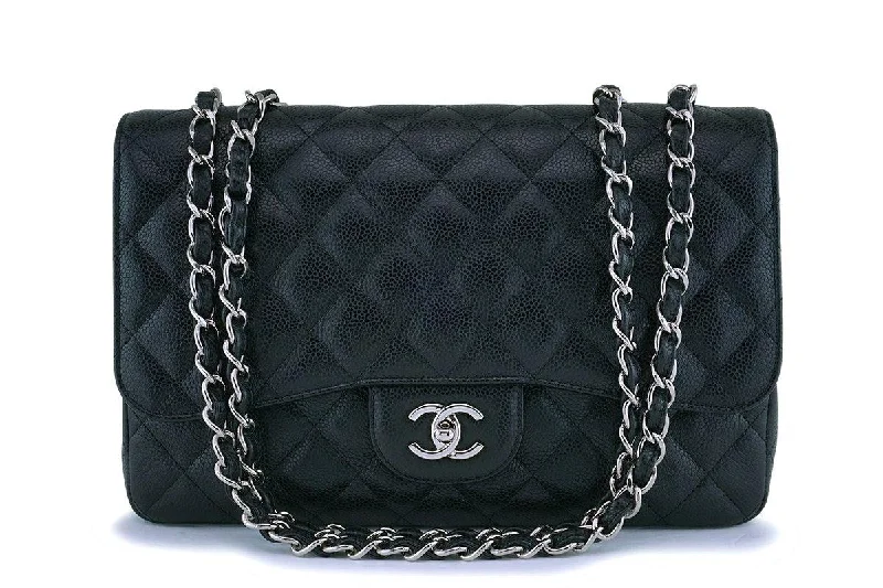 Chanel bags as wedding day accessoriesChanel Black Caviar Jumbo Classic Flap Bag SHW